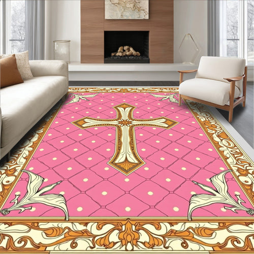 Baroque Pink Gold Cross Garland Rug
