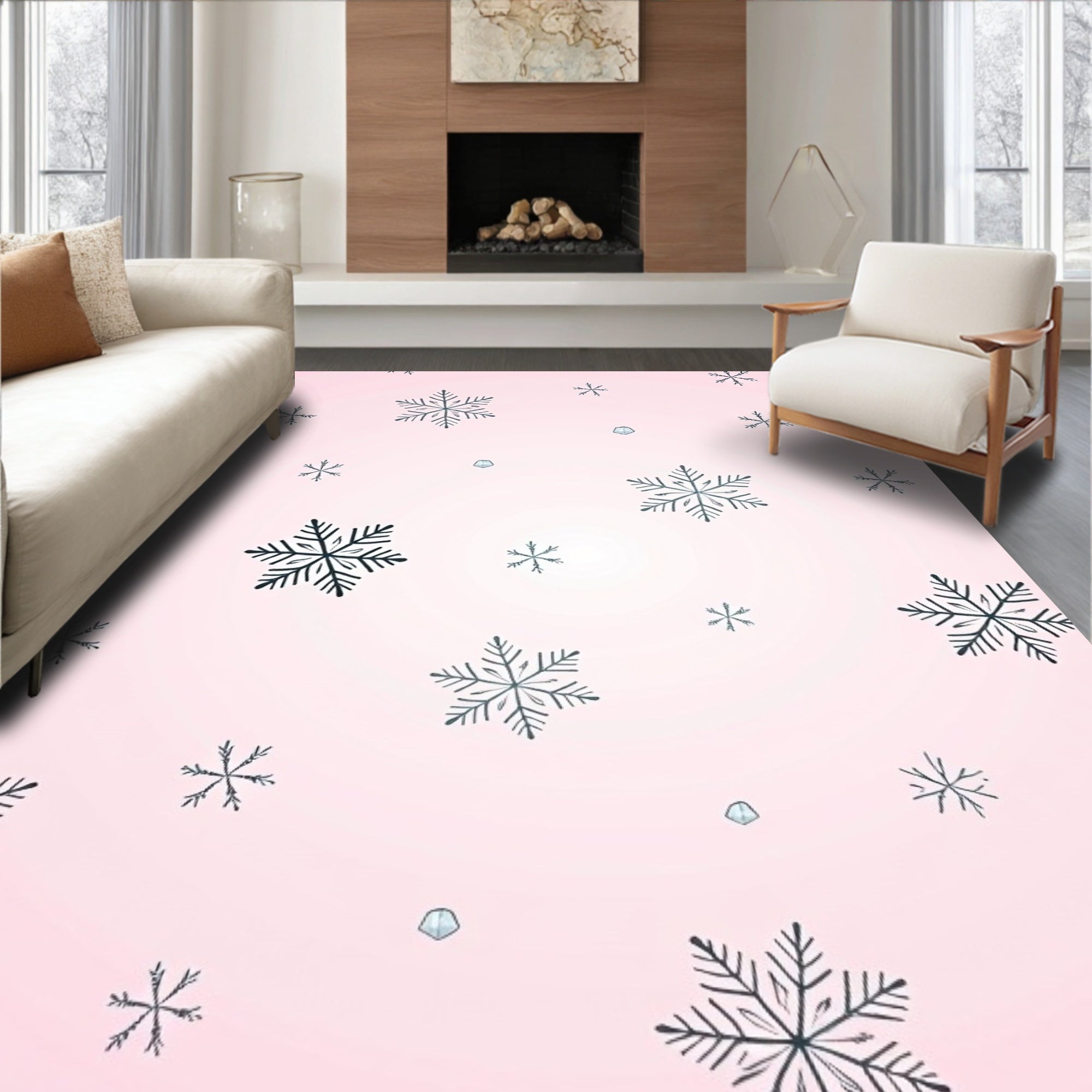 Pastel Pink Snowflake Cascade Rug