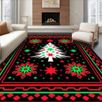 Festive Red Green Christmas Tree Stars Rug