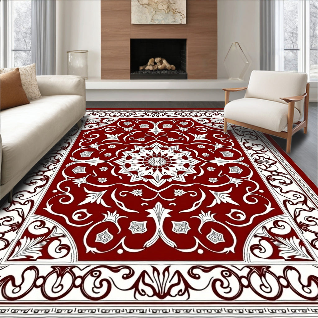 Rich Red Floral Medallion Art Rug