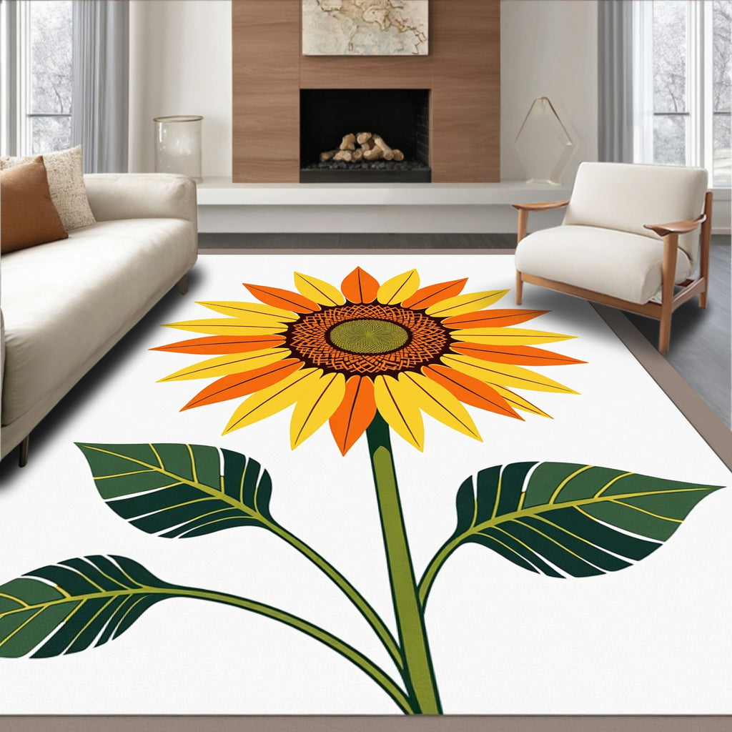 Golden Orange Sunflower Botanical Radiance Rug