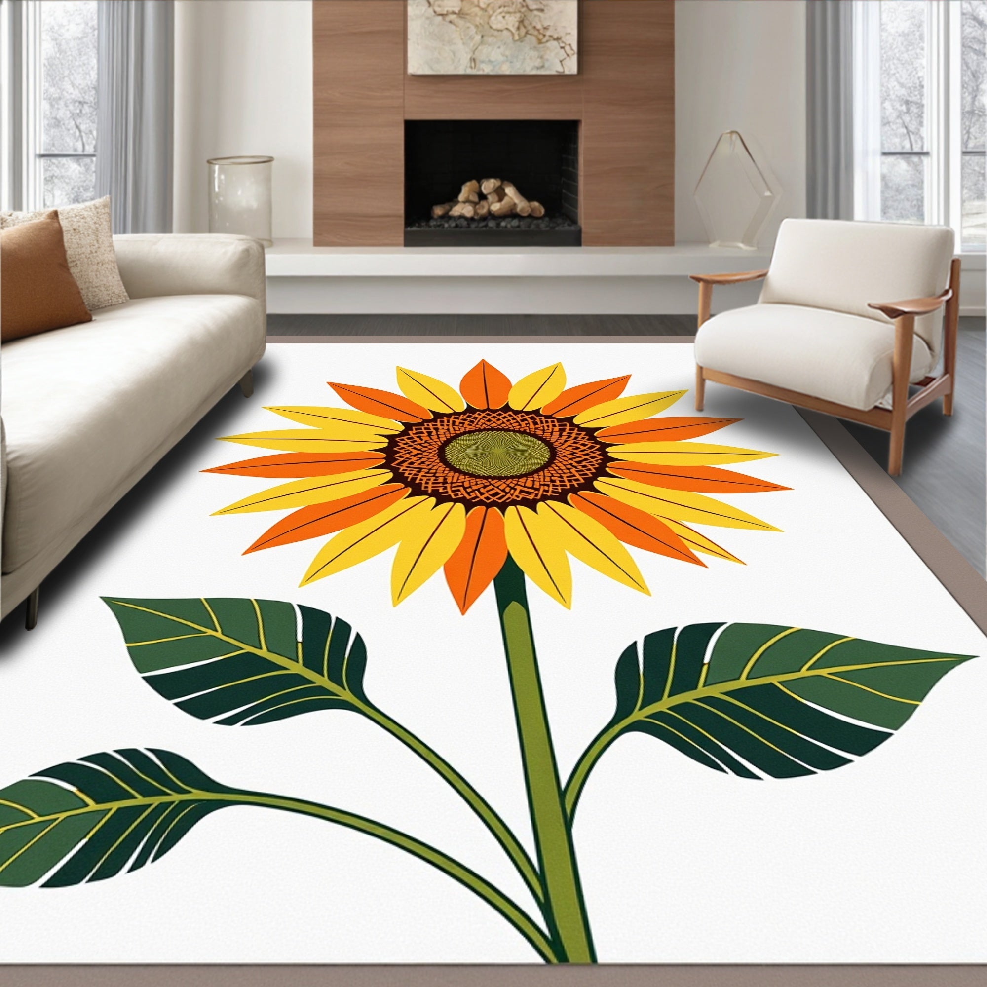 Golden Orange Sunflower Botanical Radiance Rug