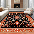 Black Orange Medallion Floral Swirl Rug