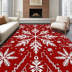 Crimson White Snowflake Symmetry Decor Rug