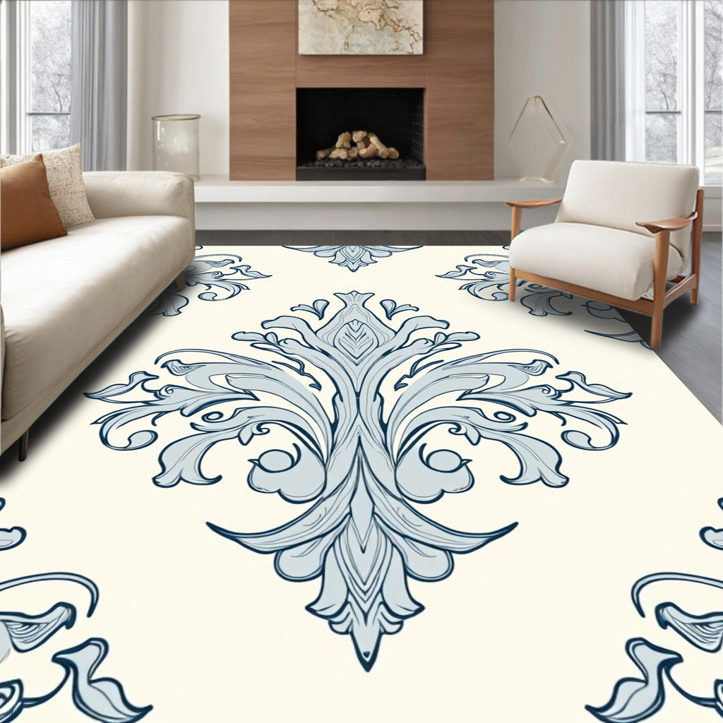 Pale Blue Acanthus Scroll Ornament Rug