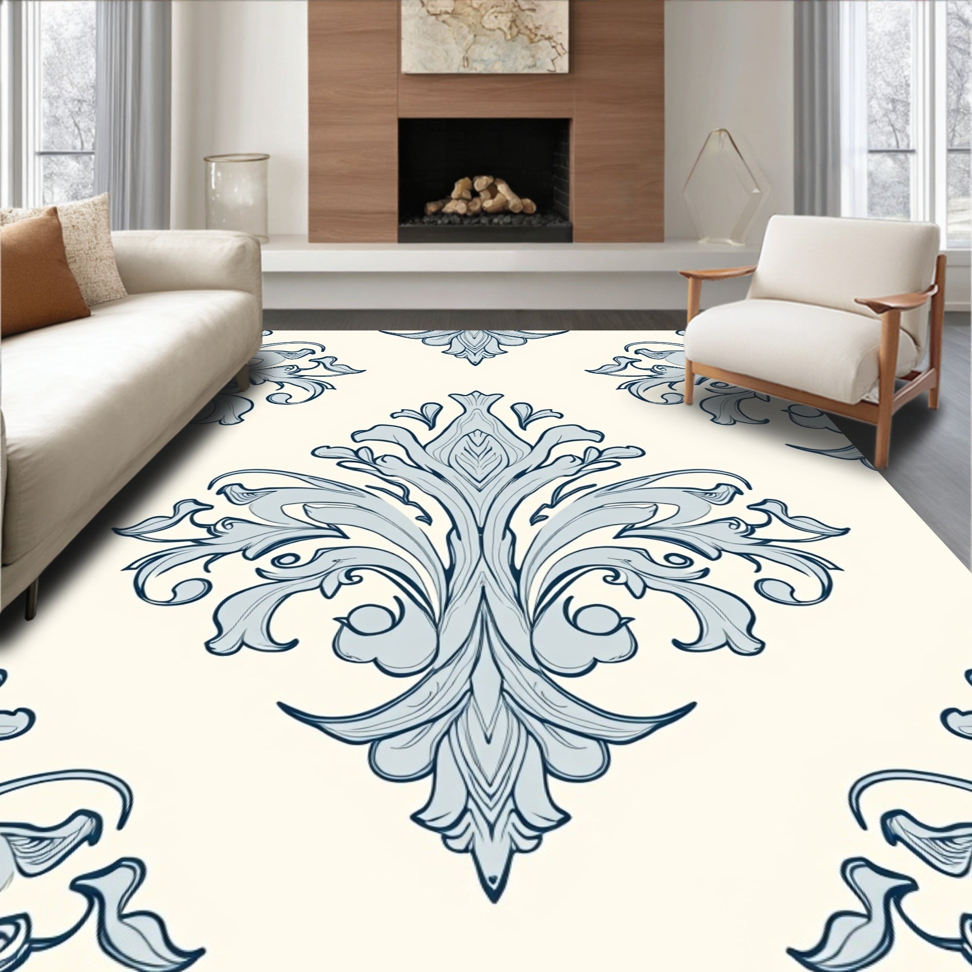 Pale Blue Acanthus Scroll Ornament Rug