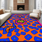 Vibrant Blue Abstract Figures Orange Rug