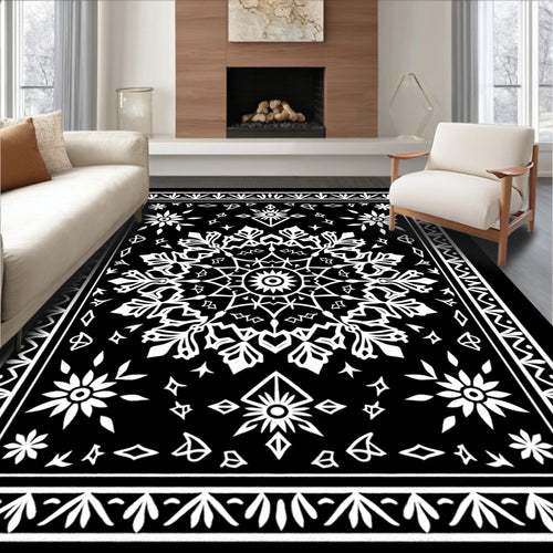 Black and White Starburst Medallion Rug