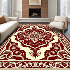 Deep Red Cream Floral Medallion Border Rug
