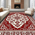 Vintage Crimson Floral Medallion Rug