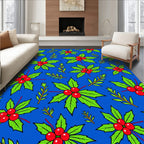 Bright Blue Holly Berry Accents Rug
