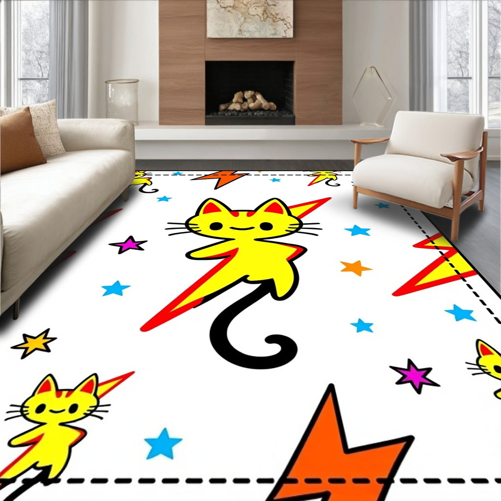 Yellow Kitten Lightning Bolt Starburst Rug