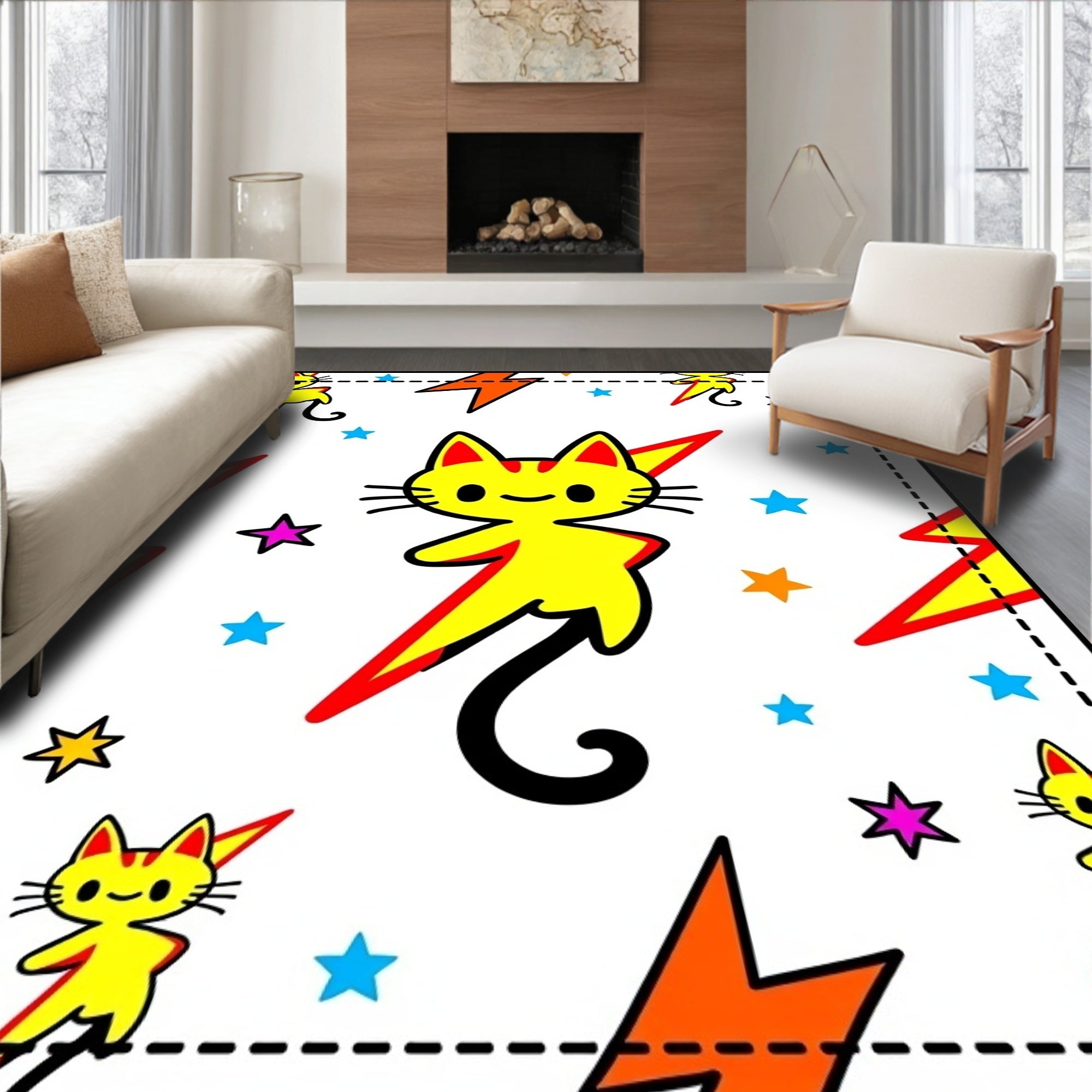 Yellow Kitten Lightning Bolt Starburst Rug