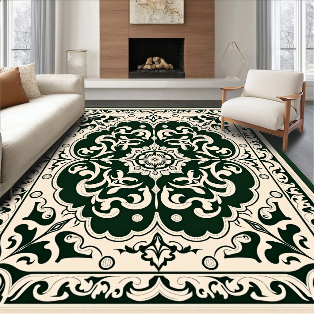 Emerald Cream Vintage Floral Rococo Rug