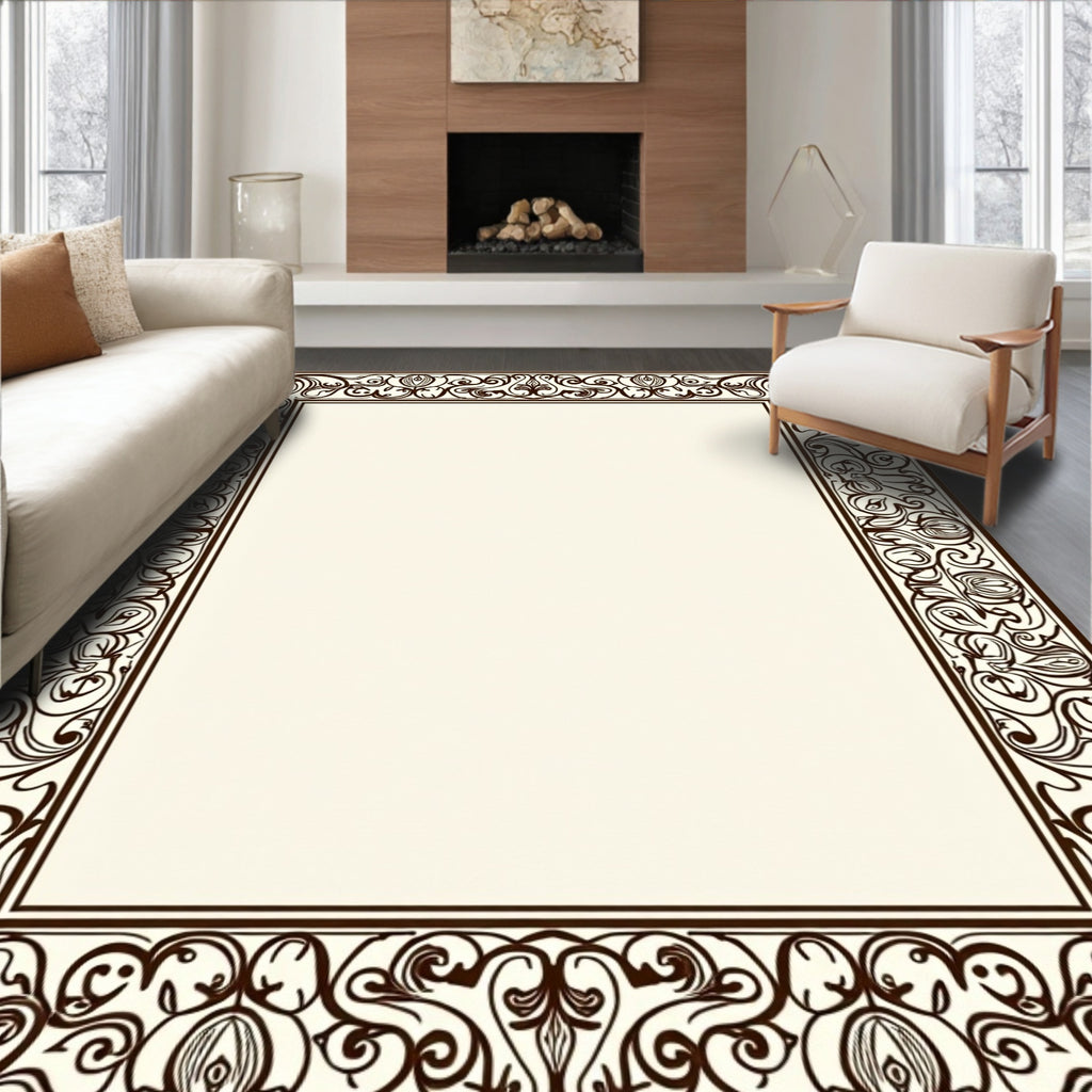 Dark Chocolate Art Nouveau Border Rug