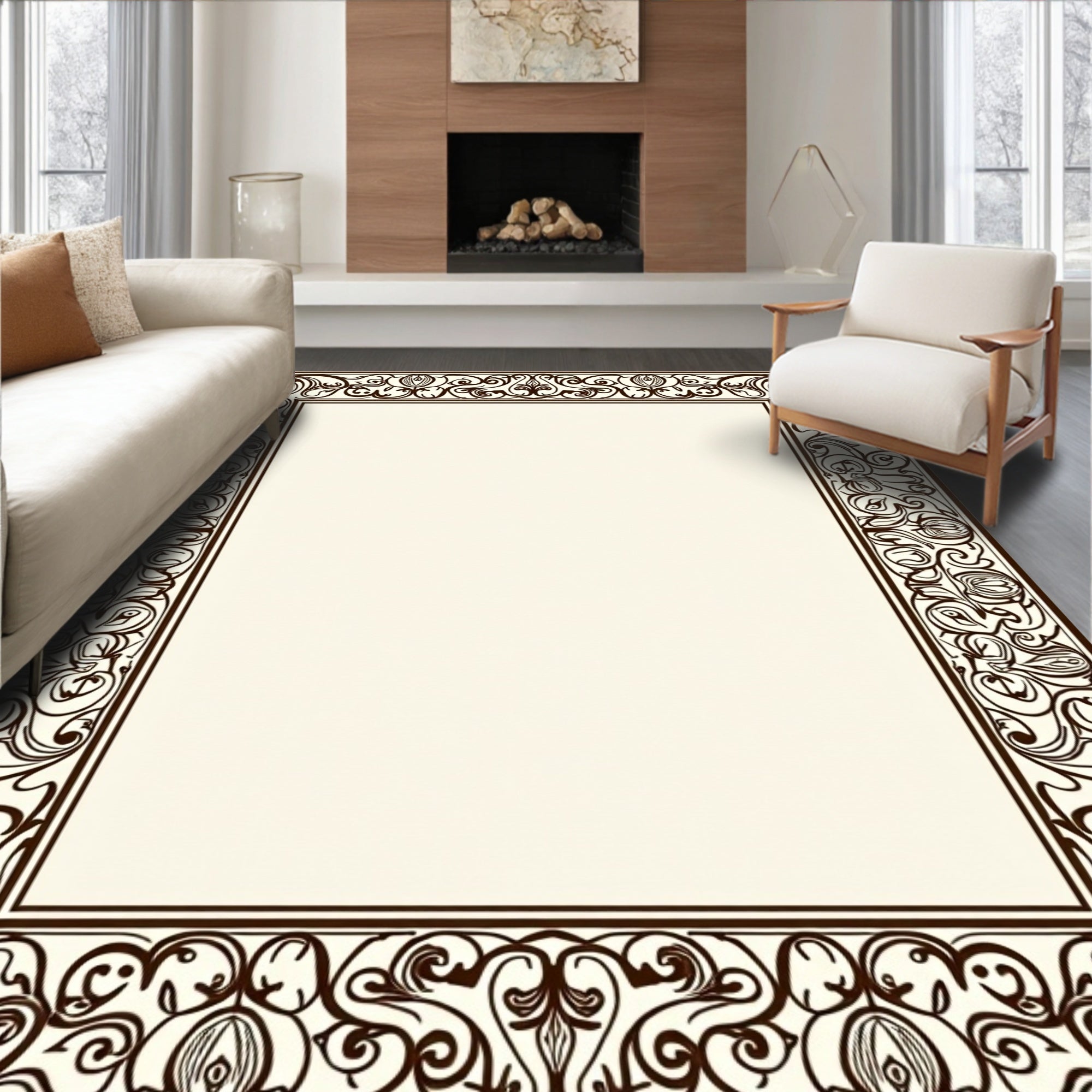 Dark Chocolate Art Nouveau Border Rug
