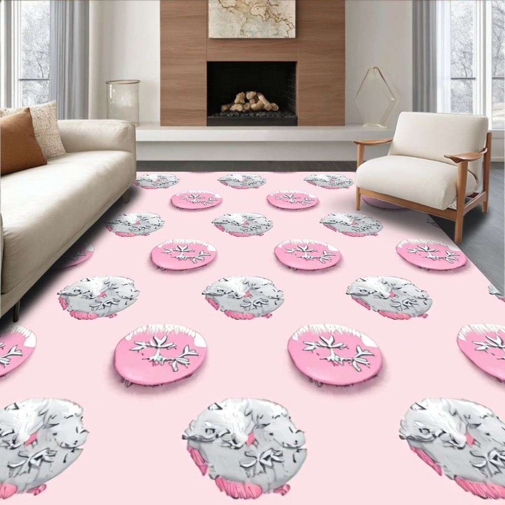 Pink White Circular Snowflakes Rug
