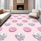 Pink White Circular Snowflakes Rug