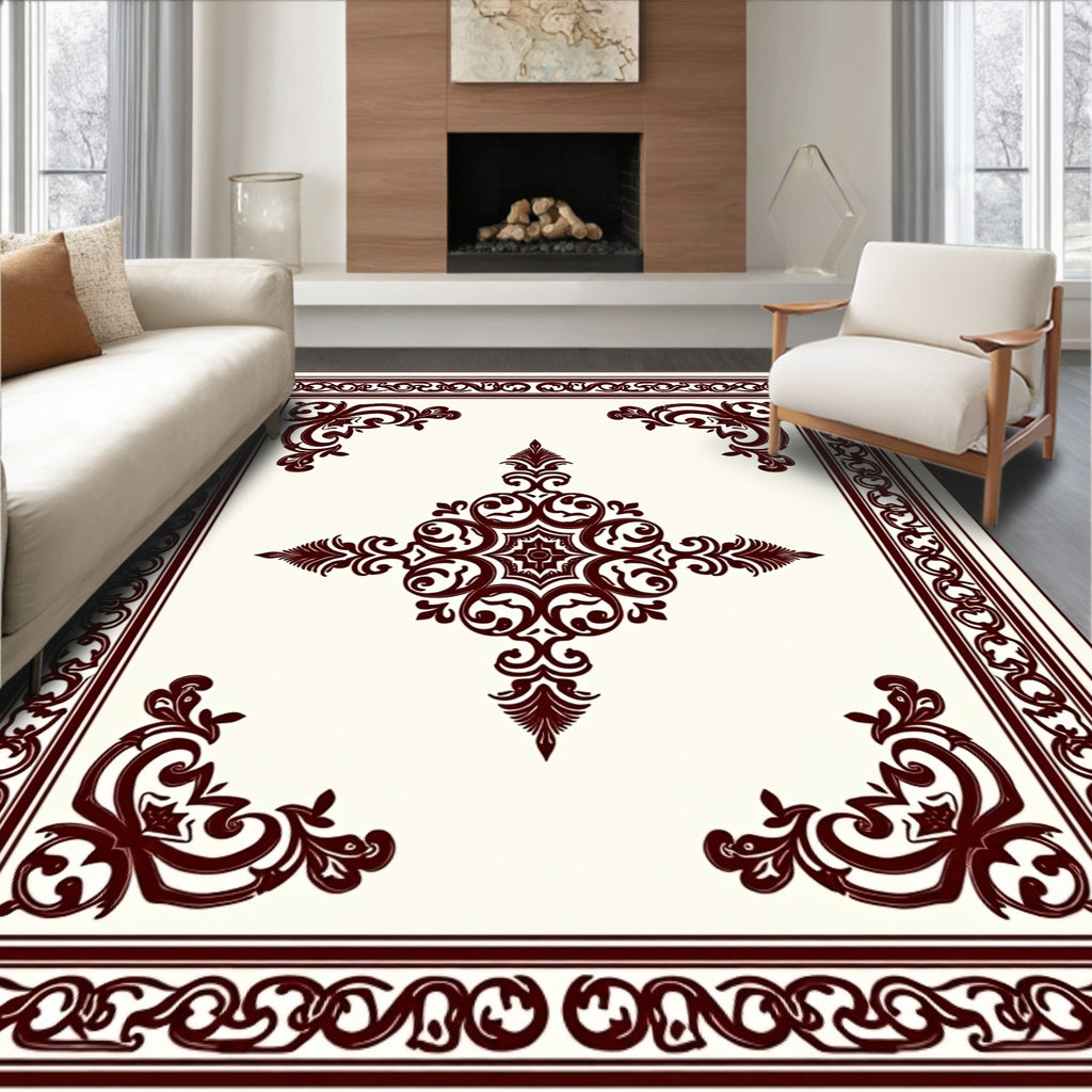 Dark Red Traditional Filigree Medallion Rug