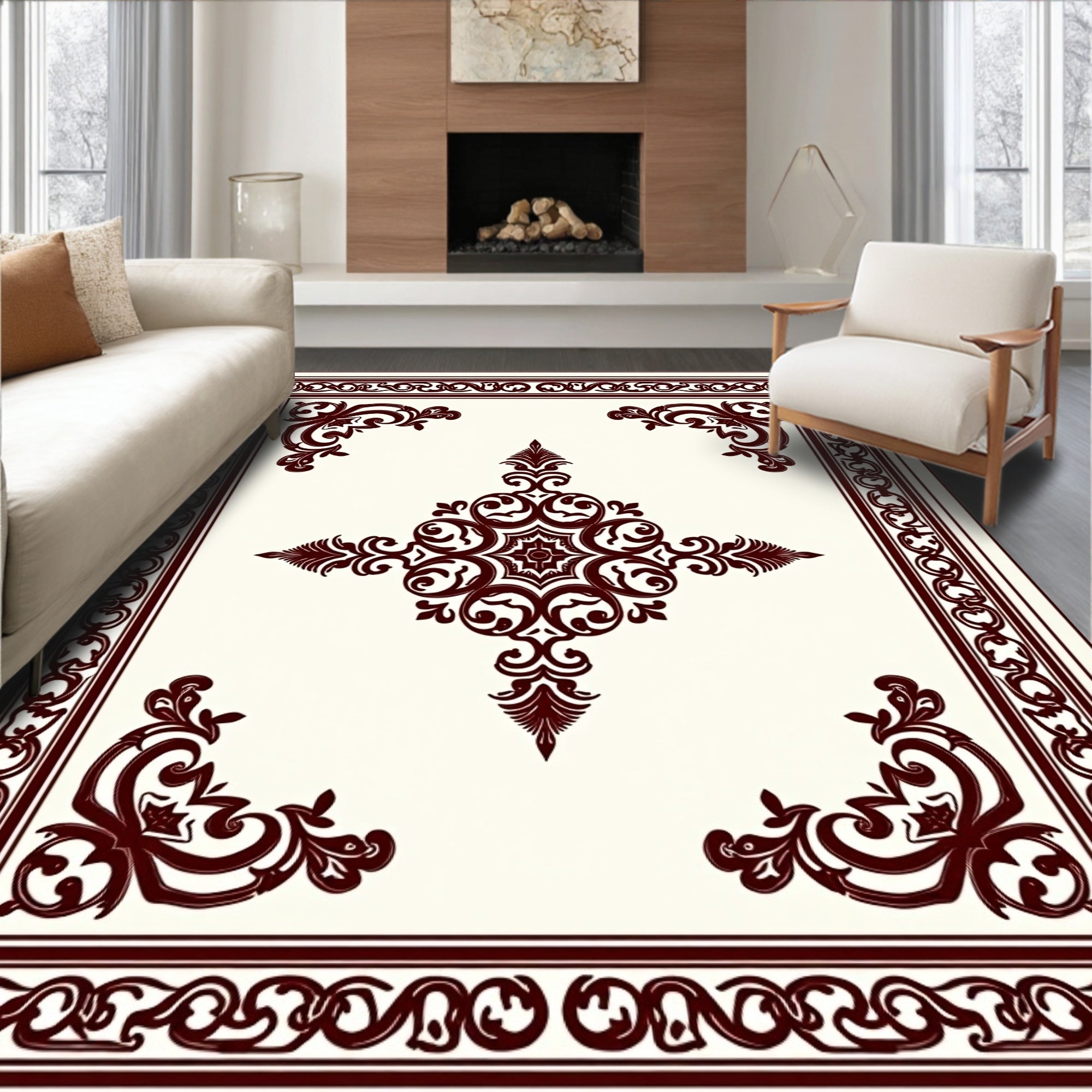 Dark Red Traditional Filigree Medallion Rug