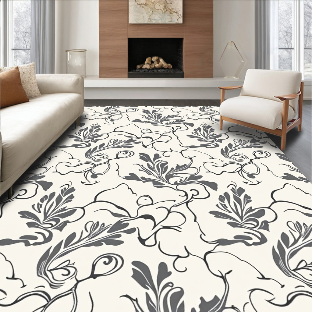 Monochromatic Gray Floral Vine Rug
