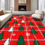 Red Tartan Christmas Tree Snowflakes Rug