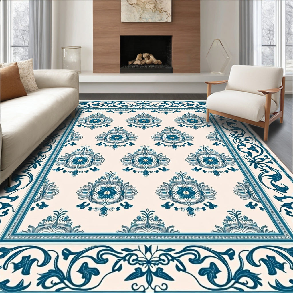 Teal Ceramic Floral Medallion Classic Rug