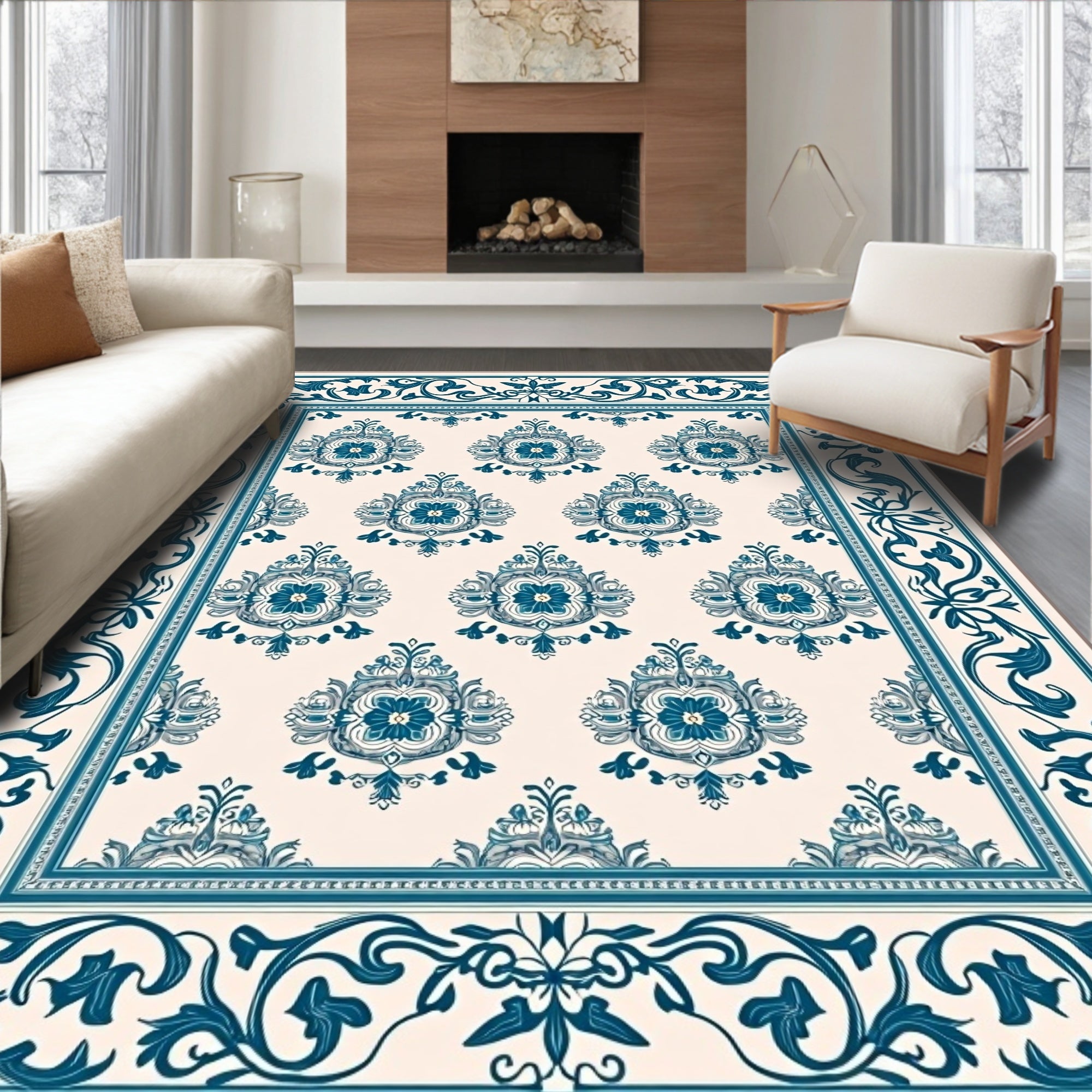 Teal Ceramic Floral Medallion Classic Rug