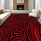 Crimson and Black Wavy Stripe Abstract Rug