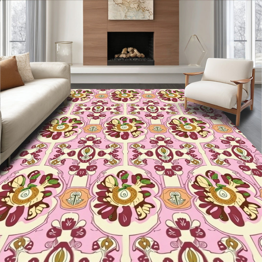 Vintage Pink Floral Almond Rug