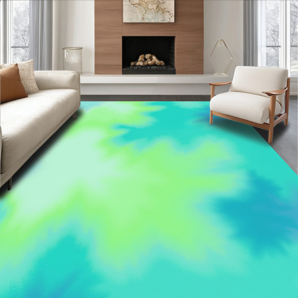 Vibrant Aqua Lime Splash Brushstrokes Rug