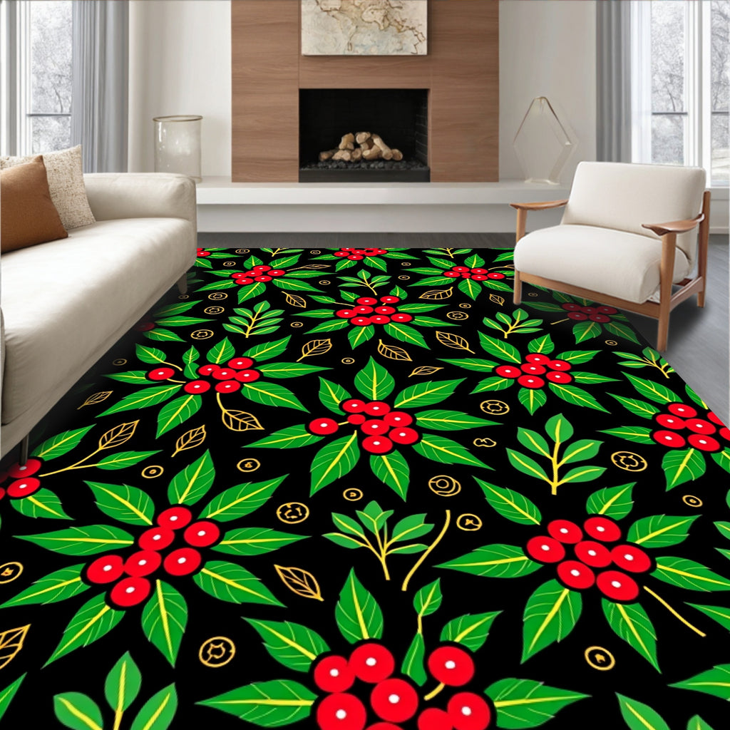 Bold Red Berry Festive Foliage Rug