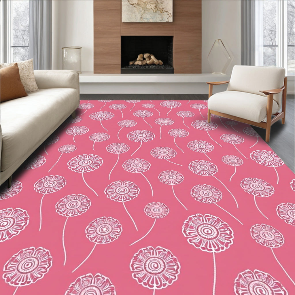 Pink White Floral Meadow Rug