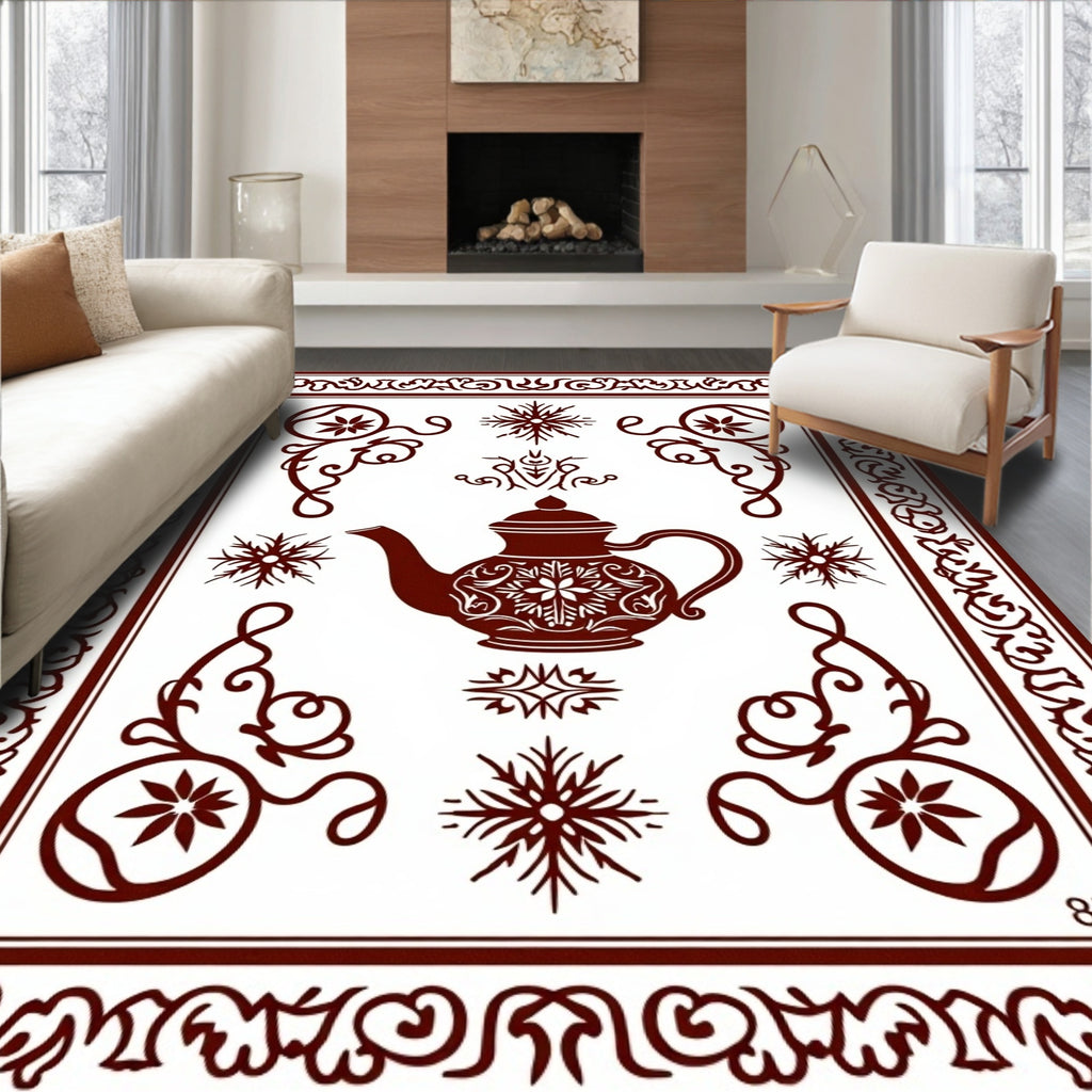 Ornate Teapot Crimson Floral Border Rug