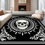 Black Cream Skull Mandala Floral Rug