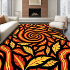 Fiery Crimson Yellow Feather Swirl Rug