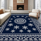 Navy White Snowflake Sunburst Border Rug