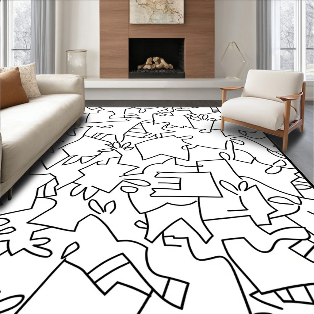 Abstract Black and White Continuous Line Rug