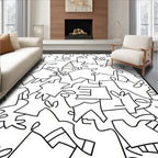 Abstract Black and White Continuous Line Rug
