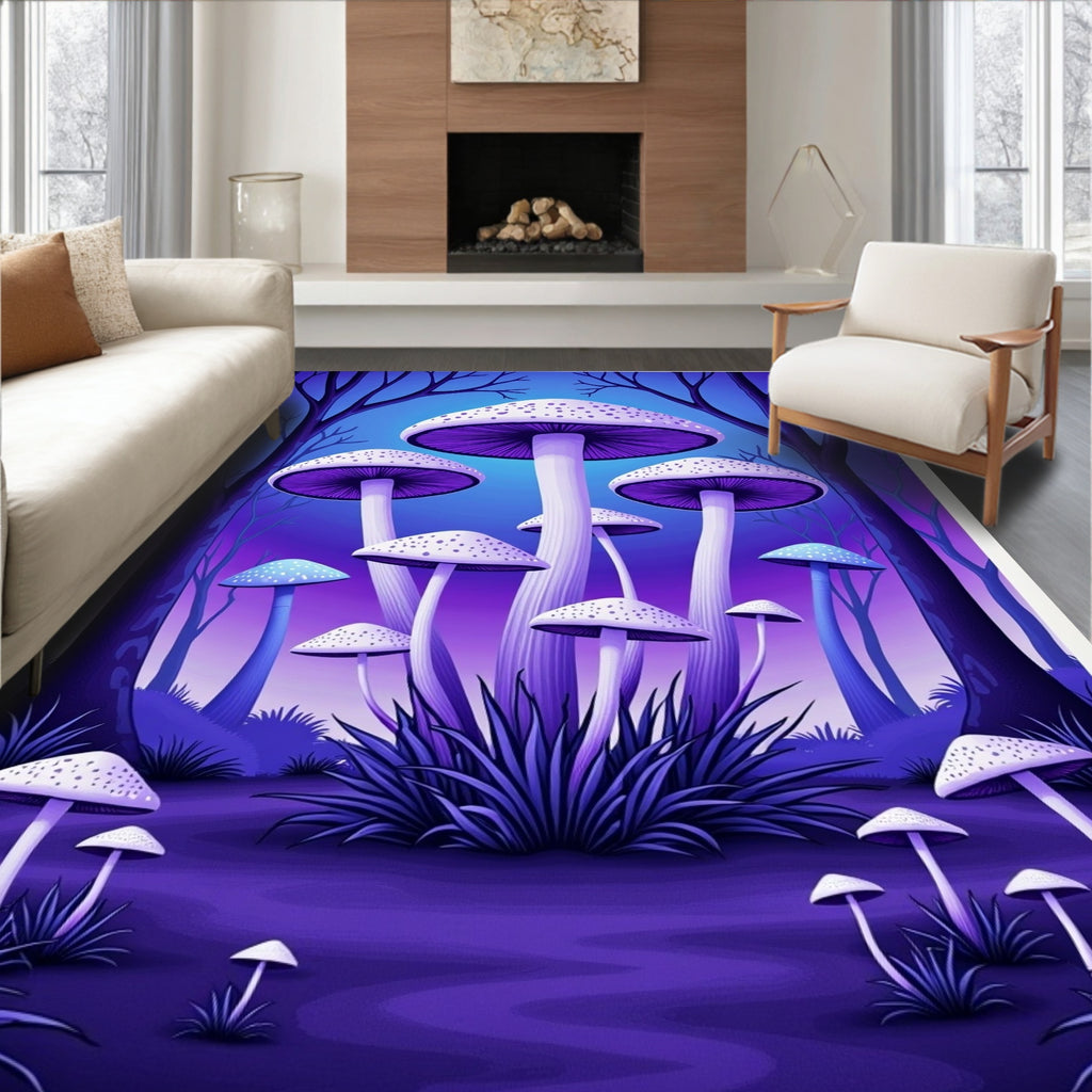 Mystical Purple Mushroom Forest Rug