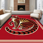 Bold Red Tiger Stripes Animal Portrait Rug