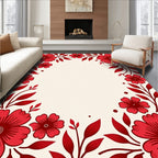 Bold Crimson Floral Branch Border Rug