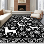 White Dogs Snowflakes Border Art Rug