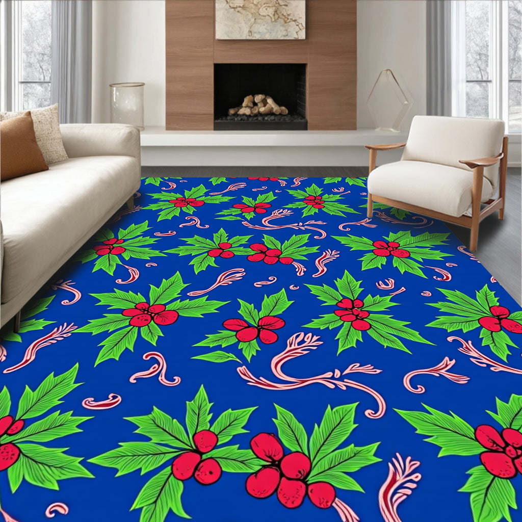 Scintillating Blue Holly Berry Sprigs Rug