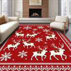 Red White Reindeer Snowflake Medallion Rug