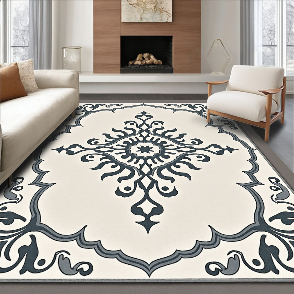 Classic Gray Floral Medallion Rug