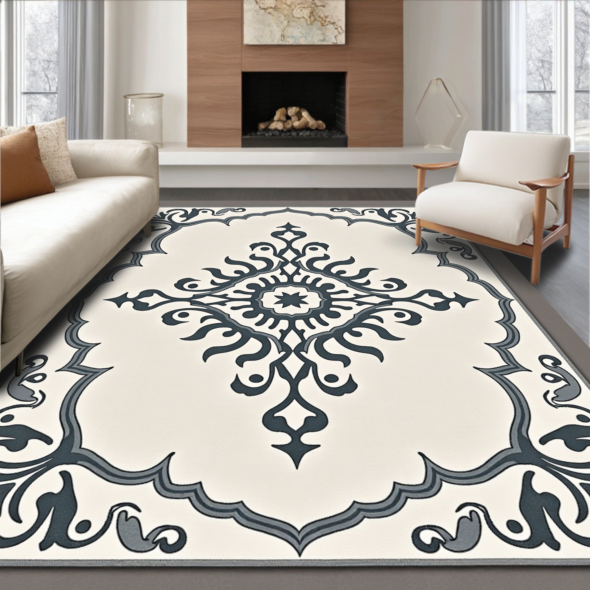 Classic Gray Floral Medallion Rug
