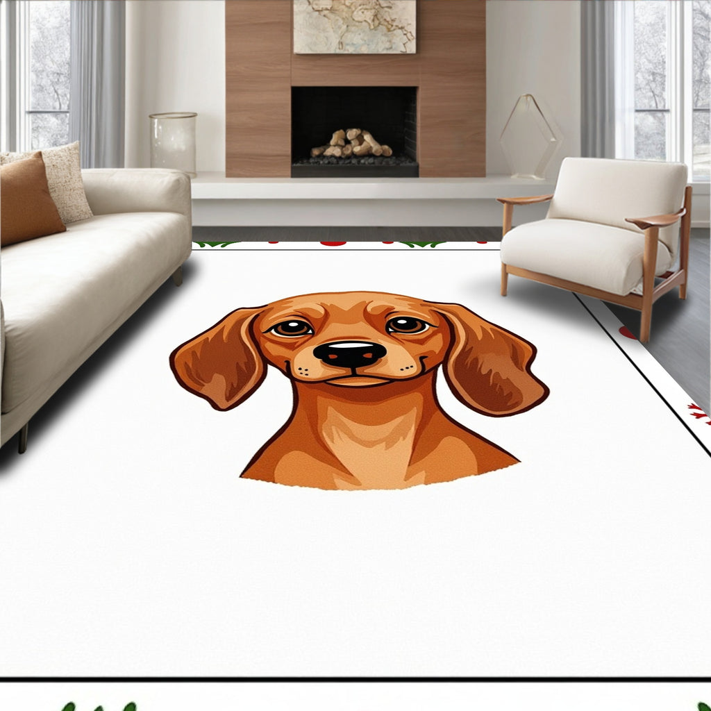 Brown Dachshund Portrait with Holly Border Rug