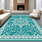 Teal and White Mandala Art Rug