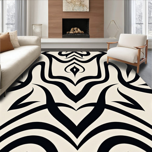 Black and Cream Abstract Organic Swirls Rug